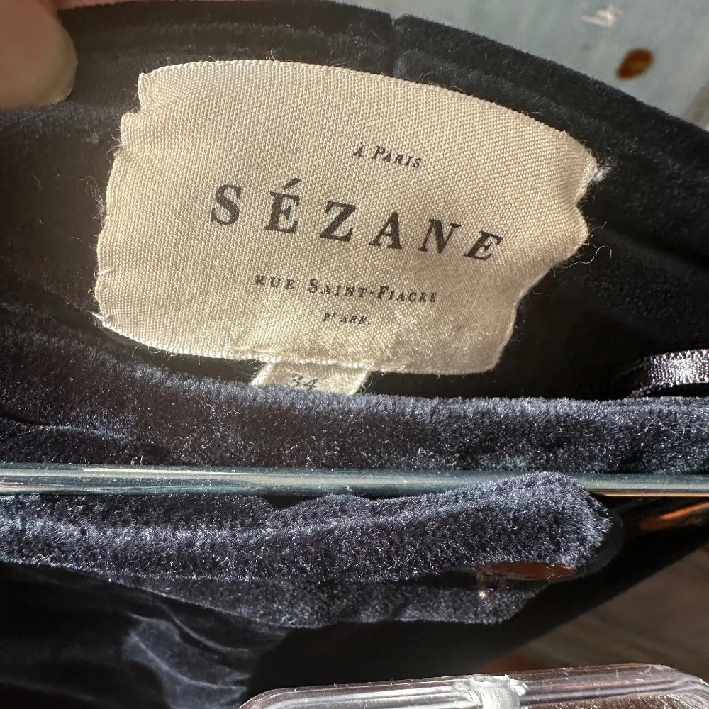 Sezane Velvet Florentine Trousers in Dark Blue Size 34